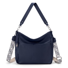 Genuine Leather Crossbody Bags for Women, Leather Purse Soft Hobo Crossbody with 2 Removable and Adjustable Straps Trendy Womens Purses and Handbags for Everyday, Navy Blue