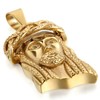 Flongo Edelstahl Anhänger Halskette Gold Golden Jesus Kopf Christus Charm