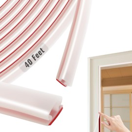 JSIWOTH Weather Stripping, White D-shaped Rubber Seal Strip for Doors/Windows, Self-Adhesive Door Soundproof Weatherstripping for Door Frame Window Insulation Gap Blocker 40 Ft