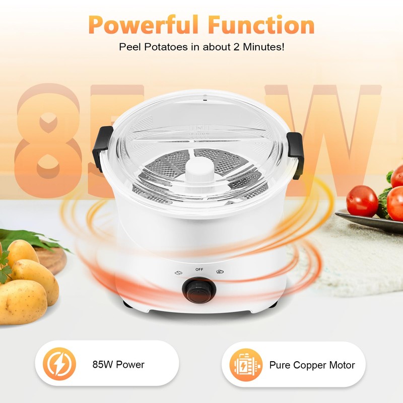 WUSILILU AOT-P09 Electric Potato Peeler, 85W 0.8kg Capacity One-button Drive