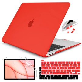 Teryeefi for MacBook Pro 13 Inch Case 2022 2021 2020 2019 2018 2017 2016 Release A2338 M1 M2 A2289 A2251 A2159 A1989 with Touch Bar & Retina Display, Frosted Hard Shell Cover +Keyboard Cover Skin, Red