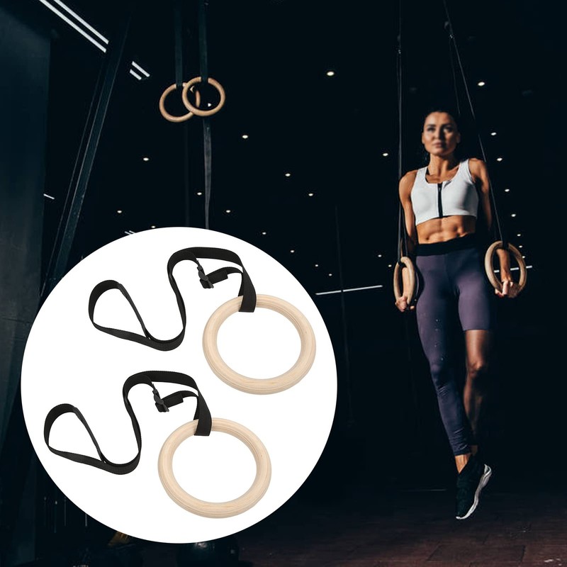 Gymnastic Rings, Odourless Solid Wooden Gymnastics Rings for Home for