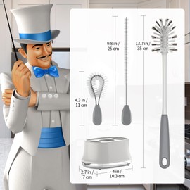 MR.SIGA MR.SIGA 3 Pack Bottle Brush Cleaning Set with Storage Holder, Cleaning Brushes for Long Narrow Bottles, Water Bottles, Baby Bottles, Tumblers, Strews