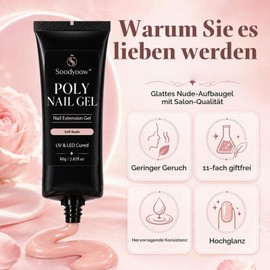 Soodyoow 80 g Polygel, Acrylic Gel for Nails, Extension Gel, Builder Gel, Long-Lasting, Natural Look for Starter Salon Professionals, Nail Design, DIY Manicure (Soft Nude)