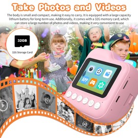 Instant Camera for Children, 2.4 Inch Display, Digital Camera & Video Camera for Children with 3 Rolls of Thermal Paper & 32G Card, Christmas Toy, Gifts for Boys and Girls 6+ Years