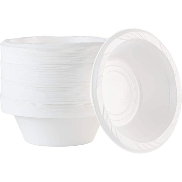 100 Count Disposable 5 ounce White Plastic Dessert Bowls