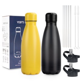 Insulated Water Bottle,2 Pack-9oz Stainless Steel Water Bottles with straw lid,Metal Sports Thermos Water Bottles for Boys,Girls,Double Wall Vacuum BPA-Free Flask for School, Sports(Black-Yellow)