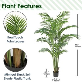 Artificial Palm Silk Tree Plant 6ft Fake Tropical Bonsai Plants 72 Inch with Black Plastic Pot for Outdoor Indoor Home Office Decorations, 2 Pack