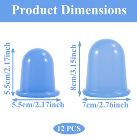 Silicone Squeeze Cupping Set, 12 Pack 2 Sizes Vacuum Suction Cupping Cups for Body Massage, Fascia Release, Cellulite Treatment, Post Workout Muscle Relaxation, Blue