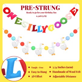 Oudain 2 Pieces One Silly Goose Banner Felt Baby Shower Garland Pre Assembled 1st Birthday Decorations Hanging Banner with Felt Pom Poms for Birthday Party Decoration Photo Prop