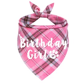 JOTFA Dog Birthday Bandana, Multi Sizes Birthday Bandana for Dogs Dog Birthday Girl Bandana for Medium Large Dogs Pets (Pink, Large)