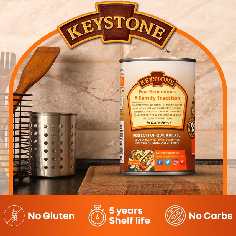 Keystone Meats All Natural Heat and Serve Canned Pork, 14.5