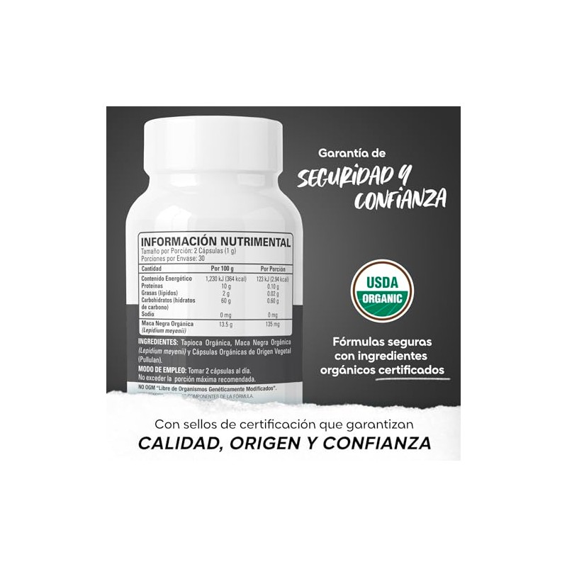 MACA NEGRA ORGÁNICA - 60 CAPSULAS - USDA