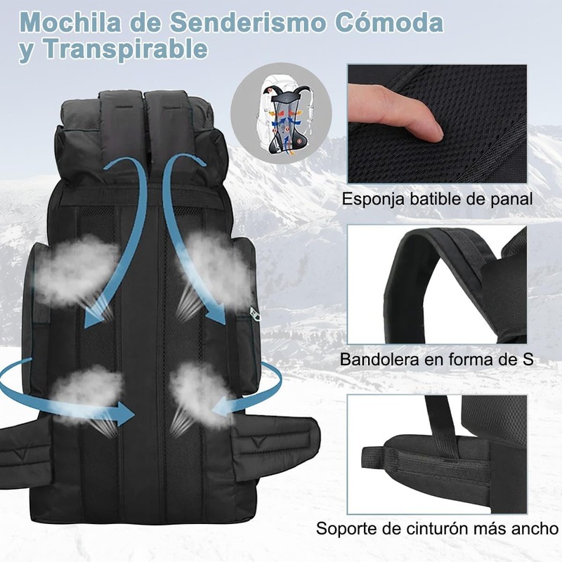 Mochila Senderismo 80L Impermeable para Hombre y Mujer