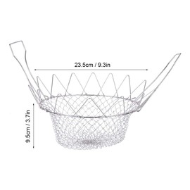 Deep Wire Fry Basket with Handles Foldable Steam Rinse Strain Fry Basket Strainer Net for Poaching Boiling Washing Cooking Tool for Fried Food or Fruits Pasta