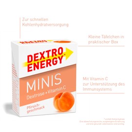 DEXTRO ENERGY Mini Peach + Vitamin C – 50 g (1 Piece) – Glucose for Fast Carbohydrates and Vitamin C for the Immune System, Ideal to Portion