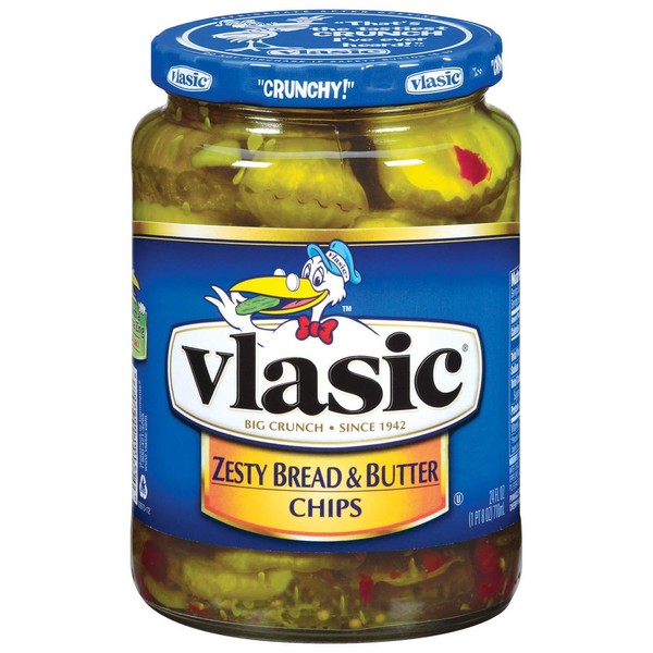 Vlasic Zesty Bread & Butter Pickle Chips 24oz Glass Jar (Pack of 2)