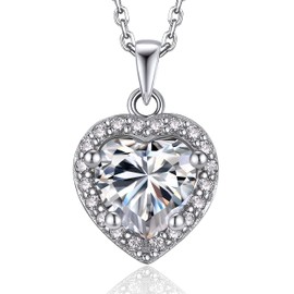 MomentWish Women's Necklace 925 Silver Heart, 1 Carat Moissanite Silver Chain Women's 925 with Pendant Jewellery Ladies with Gift Box Gra Certificate for Women Girlfriend, Sterling Silver, Moissanite