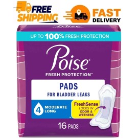 Poise Incontinence Pads for Women, 4 Drop Moderate Absorbency, Long Length, 16 C