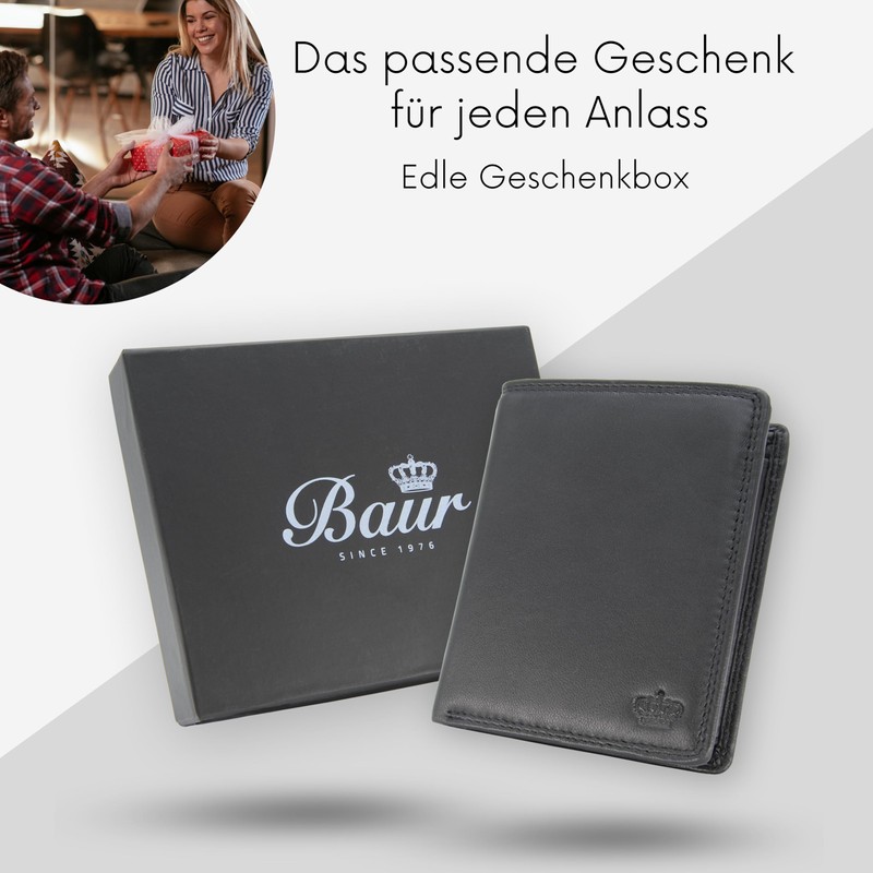 Baur Men's Genuine Leather Wallet with RFID Protection, Portrait Format,