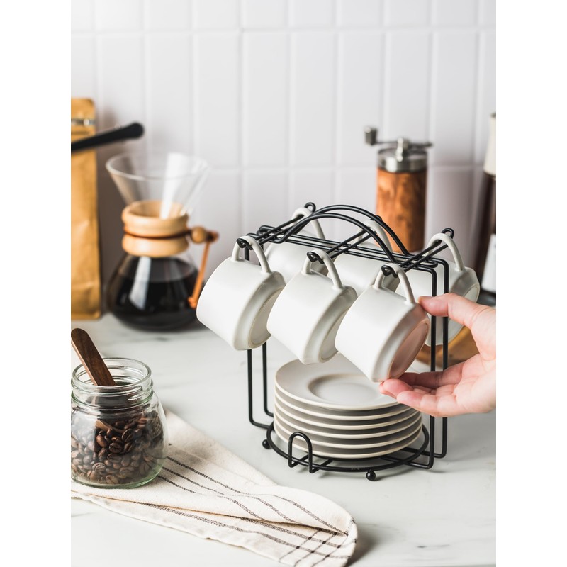 YHOSSEUN Espresso Cups with Saucers and Metal Stand, 4 Oz