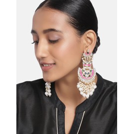 Aheli Ethnic Wedding Party Wear Faux Kundan Studded Enamel Drop Dangle Earrings with Beaded Tassels Traditional Fashion Jewelry Gift for Indian Women