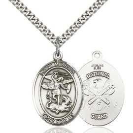Bliss Sterling Silver Saint Michael/Nat'l Guard Medal Pendant Necklace 24" PrayerCard
