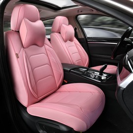 TIEHESYT Pink Car Seat Covers Front Pair, Breathable Leather Automotive Front Seat Covers & Headrest for Comfortable Driving, Universal Auto Interior Fit for Most Kinds of Vehicles