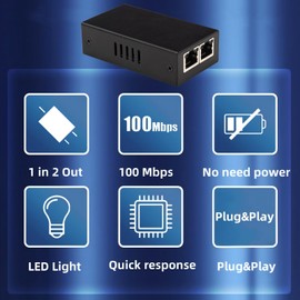 3-Port POE Repeater,10/100Mbps 1 in 2 Out POE Extender,IEEE 802.3af/at Compliant, Extend Additional 100m(328ft) of Power and Data Transmission, for Security Systems IP Camera Wireless APs, VoIP Phones