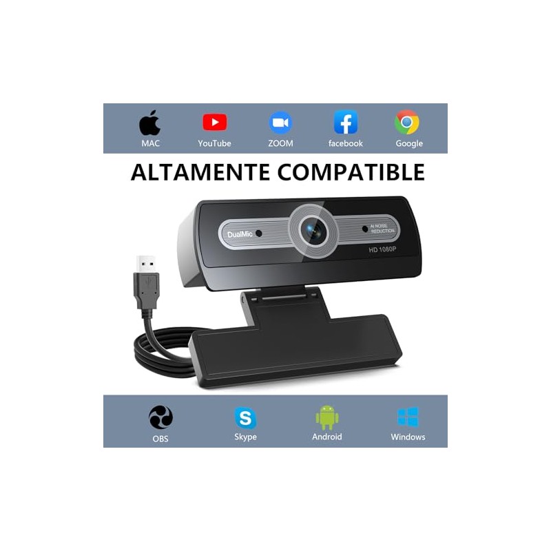 Full HD 1080P cámara web para computadora portátil con micrófono,