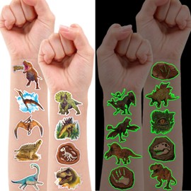96 PCS Dinosaur 3D Pre-Cut Temporary Tattoos for Kids | Super Cute Themed Birthday Party Favors, Supplies, Decorations, Funny Jungle Fake Tattoo Stickers (Luminous)