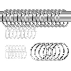 tonyg-p Pack of 22 Metal Curtain Rings Curtain Hanging Rings and 22 Pieces Plastic Curtain Hooks for Window Door Shower Curtains, 30 mm Inner Diameter (Silver)