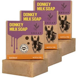 SNOAP Oats & Honey Donkey Milk Soap Bar, Natural Moisturizing Handmade Soap for Sensitive Skin, 5oz (Pack of 3)