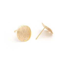 Vintageparts Round Stud Earrings with Delicate Textured Surface and 18k Gold Plating 2 Pieces for DIY Jewellery Making