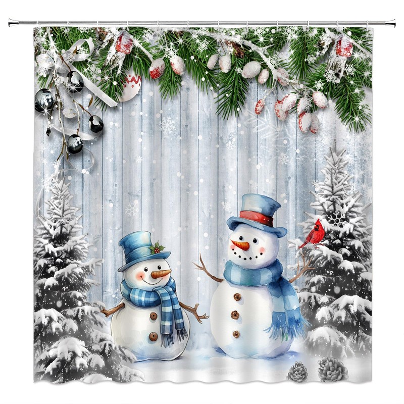 NYCCSM Christmas Shower Curtain Winter Retro Cute Snowman Snow Holiday
