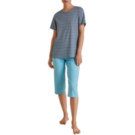 CALIDA Spring Nights Women's 3/4 Pyjamas, 100% Cotton, Breathable and Climate Regulating, blue topaz