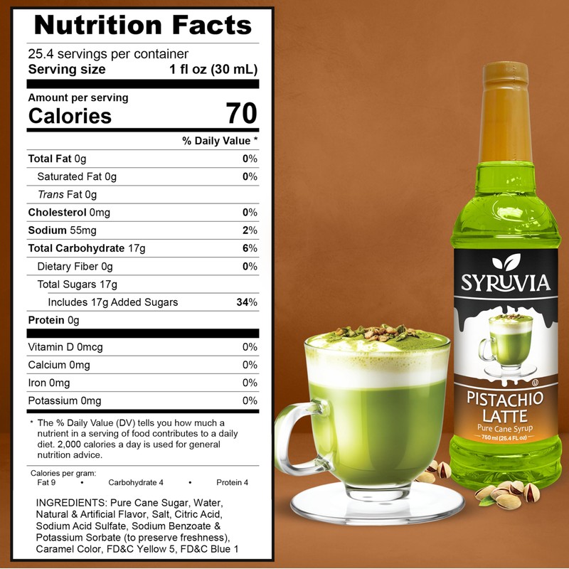 Syruvia Pistachio Latte Syrup for Coffee 25.4 fl oz