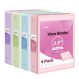 SUNEE 3 Ring Binder 1.5 Inch 4 Pack, Clear View Binder Three Ring PVC-Free (Fit 8.5x11 Inches) for School Binder or Office Binder Supplies, Assorted Pastel Binder