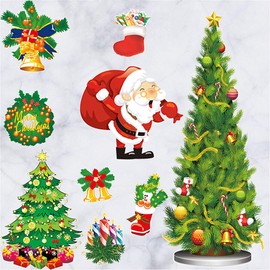 Kiddale Christmas Tree Wall Decals Snowman Santa Wreath Bells Stickers，Peel &Stick Decals Removable Vinyl Wall Decals for Xmas Winter Holiday Party Snowflake Decorations Supplies