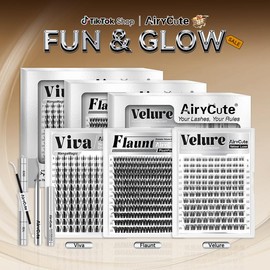 AiryCute Clusters Upgrade 2.0 Lashes with Ultra-Dense, Waterproof, Long-Lasting Lashes | Venus, Fairy, Flora | Natural Daily, Volume Style, Manga Style | Beginner-Friendly DIY Lashes for a Flawless | Trendy & Must-Have Clusters:_Only Velure Cluster