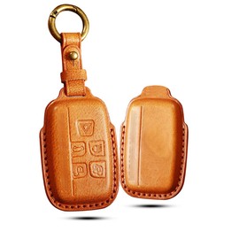 HIBEYO Smart Remote Key Fob Case Cover for Land Rover Defender Discovery Sport LR2 LR3 LR4 Range Rover Sport EVOQUE and Jaguar XF XJ XJL XE F-PACE F-Type Accessories-Brown