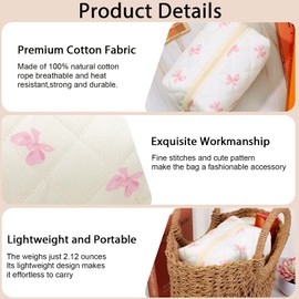 DOPENSPI Quilted Makeup Bag, Cute Makeup Bag Quilted Cosmetic Bags Travel Make Up Pouch with Zipper Large Travel Toiletry Bags Kawaii Pencil Pouch for Women Girls(Bow)