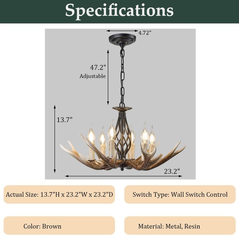 Skyblaze Rustic Antlers Chandelier 6-Light Deer Farmhouse Chandelier