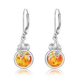 MEDWISE Amber Leverback Earrings S925 Sterling Silver Vine 8mm Amber Dangle Earrings Amber Jewelry Hypoallergenic Earrings for Women Wife Friend Daughter Christmas Birthday Gift