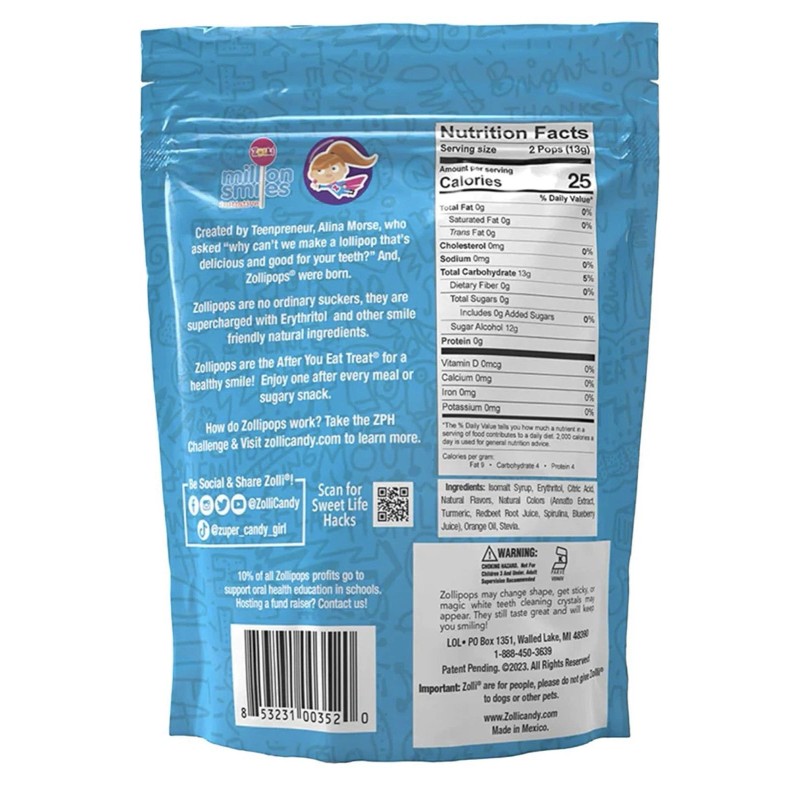 Zollipops Clean Teeth Lollipops, Anti Cavity, Sugar-free Candy, Natural Fruit