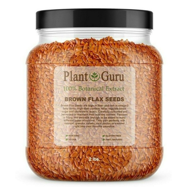 Brown Flax Seeds Whole 2 lbs. Jar Bulk NON GMO 100% Pure Linseed Flaxseed