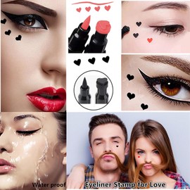 Go Ho 2 PCS Waterproof Liquid Eyeliner Stamps,Double-side Black&Red Smudge-proof Eye Liner,Heart Stamp Eyeliner for Halloween Costumes Makeup,Long-lasting Love Tattoo Tools