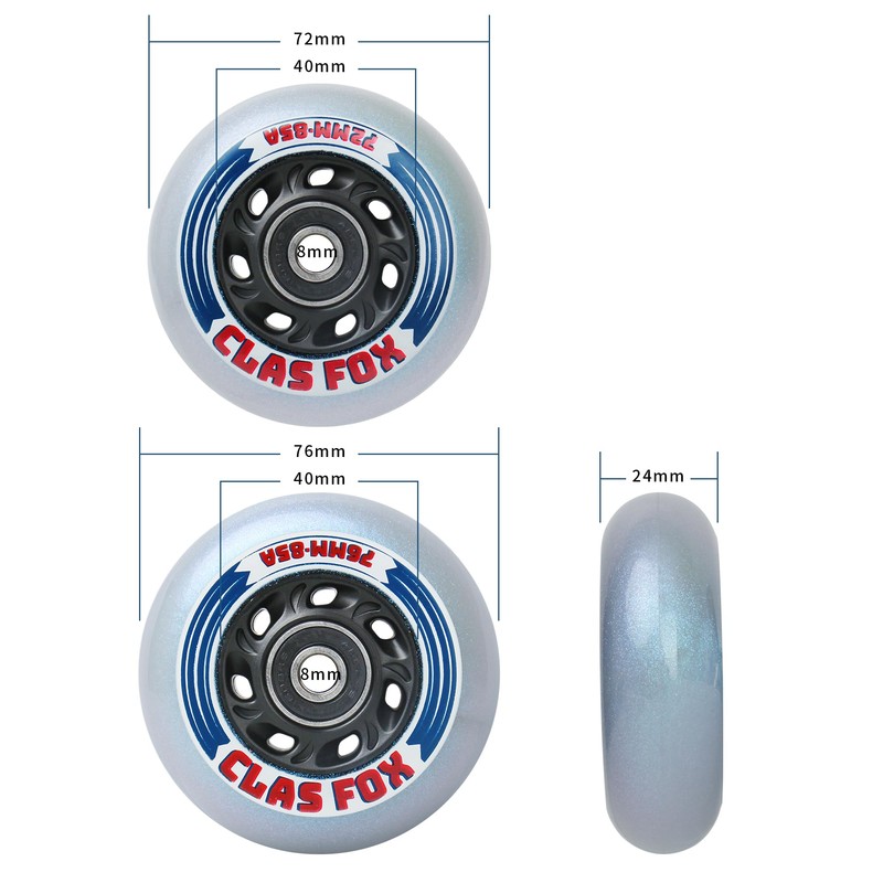 CLAS FOX Inline Skate Replacement Wheels With Wheels Bag 72mm/76mm