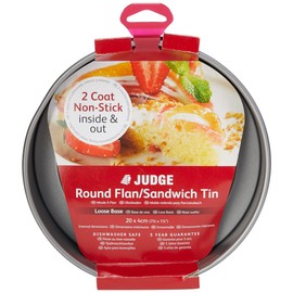 Judge JB47 Non-Stick Round 8" Flan Tin or Sandwich Tin with Loose Base, Dishwasher Safe 20cm x 4 cm - 5 Year Guarantee