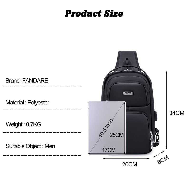 FANDARE Anti-Theft Men's Sling Crossbody Bag Chest Bag One Shoulder